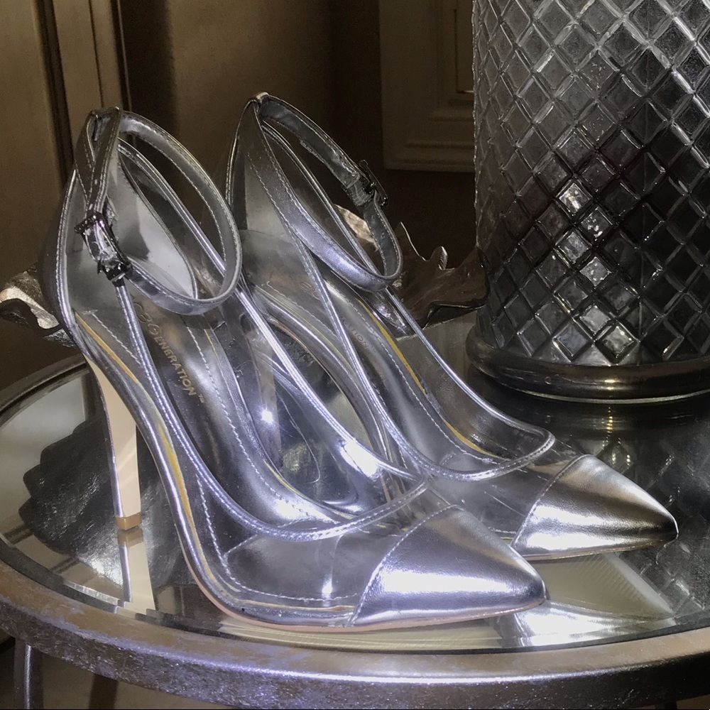 BCBGeneration Silver and Clear Heels
